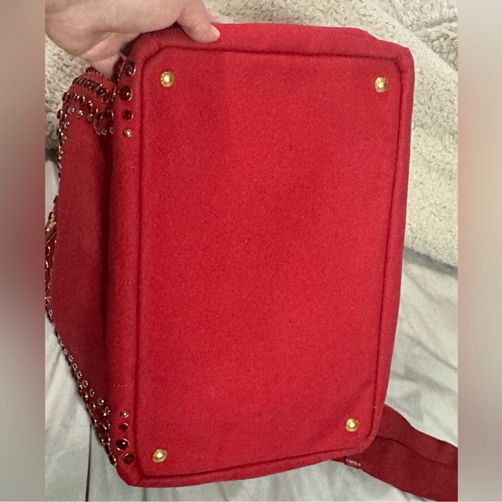 100% Auth. Prada Canapa Red Studded Bijoux Bag - Picture 11 of 14